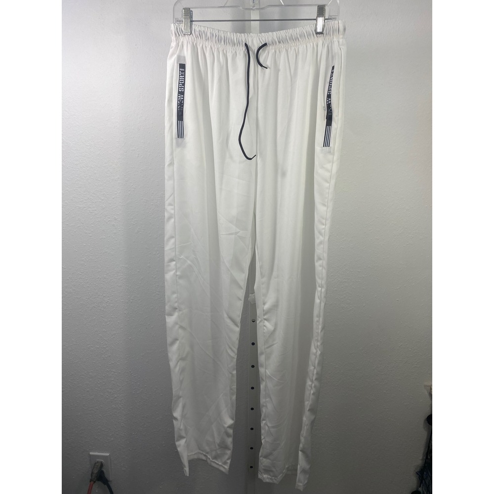 New Sport White Athletic Track Pants Mens 2XL Zipper Pockets Drawstring Joggers